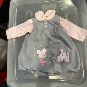Adorable Gray and Pink Baby Dress with Mouse and Castle Design